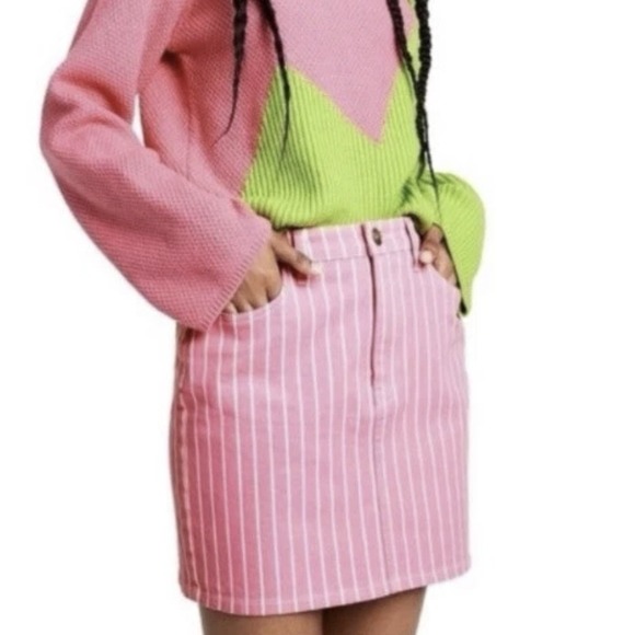 Victor Glemaud For Target Mini Skirt Size 12 Pink White Pinstripe Jean Skirt - Picture 1 of 8